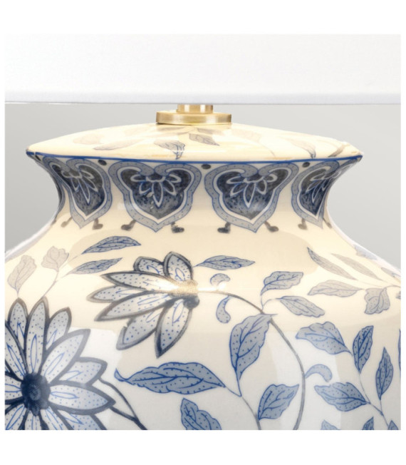 Lampada da tavolo Ying Paralume base in porcellana e legno, Bianco, Blu
