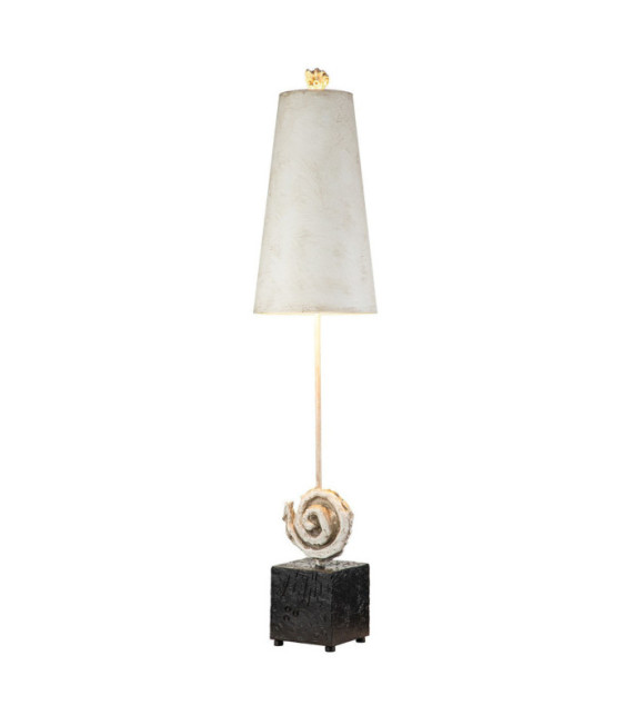 Lampe de table Swirl Résine,Parchemin,Acier Noir, blanc os