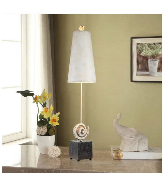 Lámpara de Mesa Swirl Resina, Pergamino, Acero Negro, Blanco Hueso