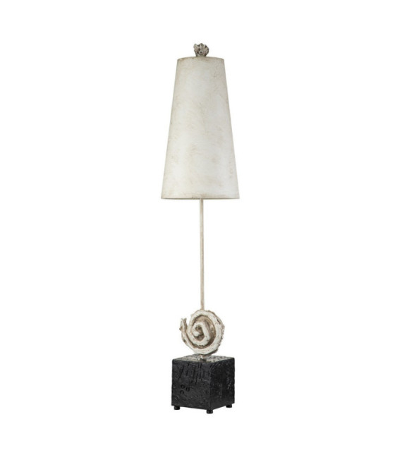 Lámpara de Mesa Swirl Resina, Pergamino, Acero Negro, Blanco Hueso