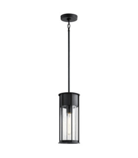 Lámpara colgante de exterior Camillo Aluminio, cristal granulado transparente Negro texturizado