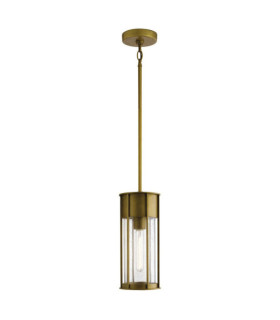 Lámpara colgante de exterior Camillo Aluminio, vidrio granulado transparente Latón natural pintado