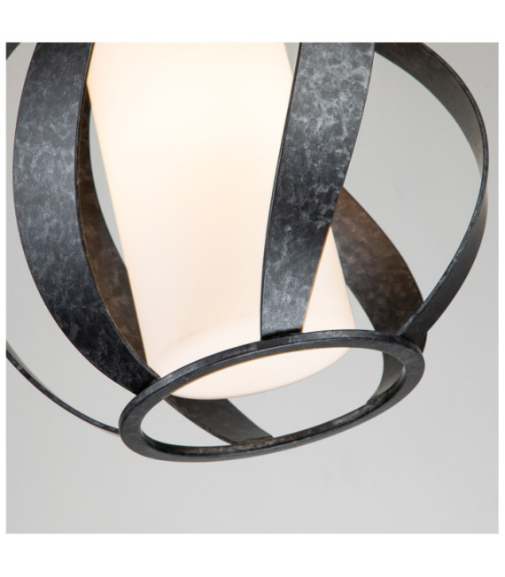 Suspension Quoizel Acier,verre dépoli opale Vieux Noir