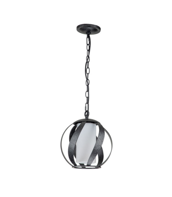Suspension Quoizel Acier,verre dépoli opale Vieux Noir