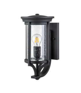 Merrill exterior wall light Aluminum, transparent grained glass Black