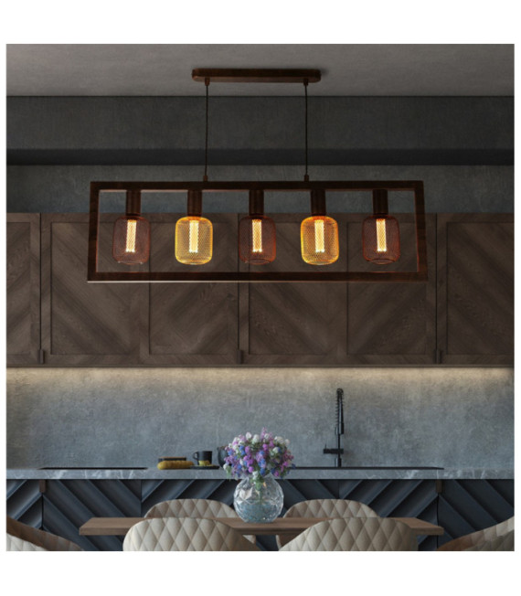 Oblong pendant light Mild steel Rustic brown