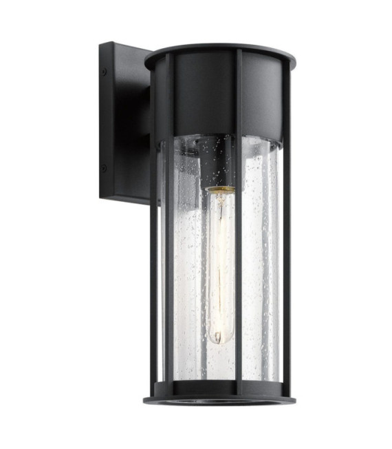 Camillo outdoor wall light Transparent seeded glass, textured black aluminum
