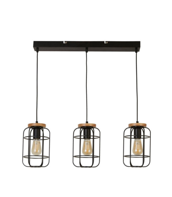 Vision Pendant Light Mild Steel Wood, Matt Black
