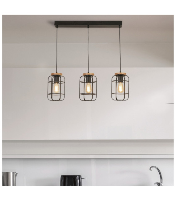 Vision Pendant Light Mild Steel Wood, Matt Black