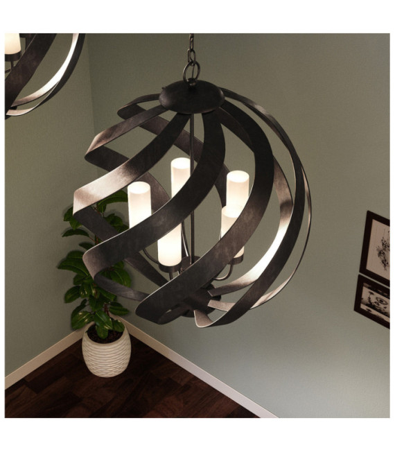 Suspension Quoizel Verre gravé opale,acier Vieux Noir