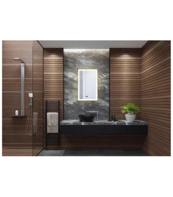 Espejo de baño rectangular de acero dulce, vidrio transparente, blanco