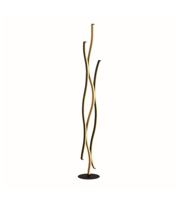 Lámpara de pie LED Bloom de acero dulce efecto madera, negro arena