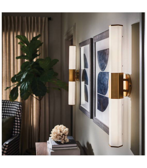 Lampada da parete Bagno Hinkley Acciaio, vetro satinato opalino Ottone Heritage