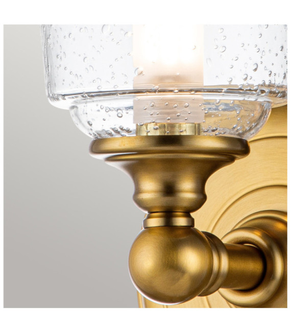 Feiss Wandleuchte Stahl, transparentes, gekörntes Glas Messing brüniert