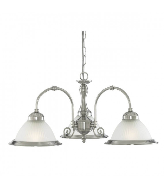 Lampada a sospensione a 3 luci American Diner, in argento satinato e vetro acidato