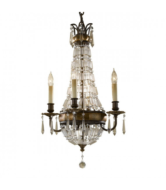 Lámpara colgante Bellini, bronce oxidado y cristal, 6 bombillas