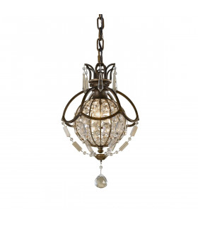Lámpara colgante Bellini, bronce oxidado y cristal, 3 bombillas