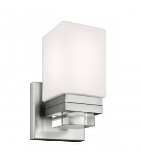 Maddison Wandleuchte, Nickel satiniert, Opalglas und Kristall