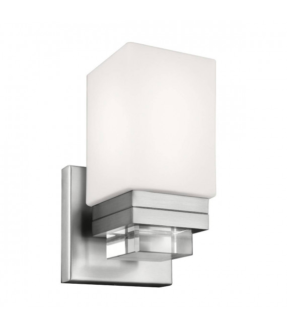 Maddison Wandleuchte, Nickel satiniert, Opalglas und Kristall