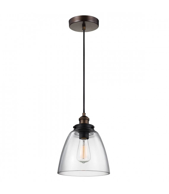 Lampada a sospensione Baskin, ottone invecchiato verniciato / zinco, vetro trasparente