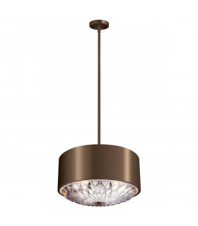 Lampada a sospensione botanica, ottone scuro antico, vetro inciso
