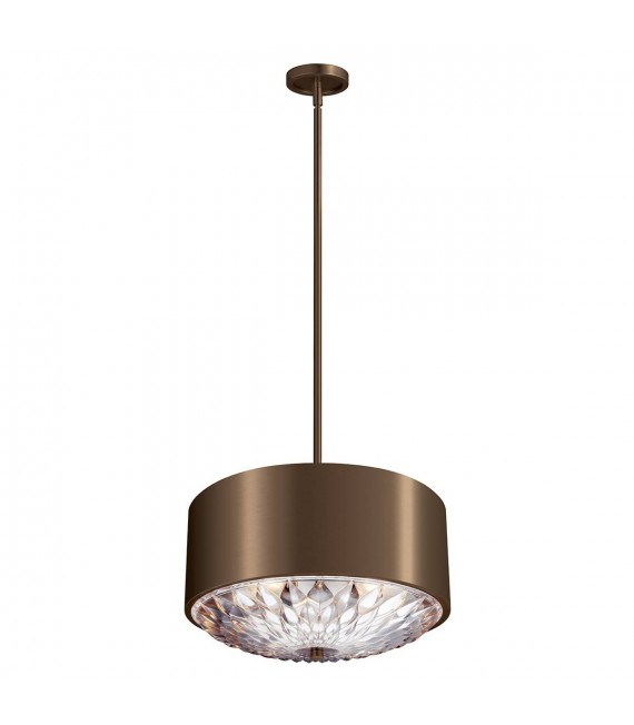Lampada a sospensione botanica, ottone scuro antico, vetro inciso