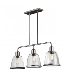 Lámpara colgante Hobson Bar, níquel satinado, vidrio manchado, 3 luces