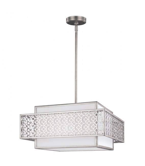 Suspension Kenney, toile blanche et cadre gris doré, 3 éclairages