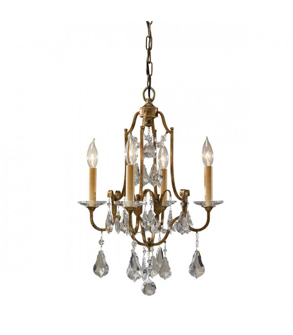 Lampada a sospensione Valentina, bronzo ossidato, decorazioni in cristallo, 4 luci