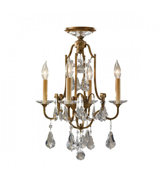 Lampada a sospensione Valentina, bronzo ossidato, decorazioni in cristallo, 4 luci