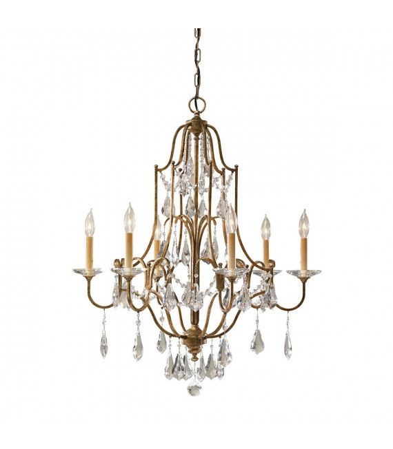 Lampadario Valentina, bronzo ossidato, decorazioni in cristallo, 6 luci
