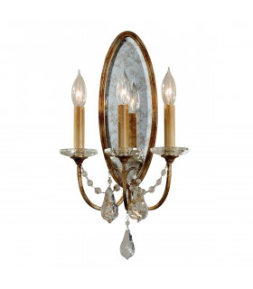 Wandleuchte aus oxidierter Bronze, Kristalldekorationen, 3 Lichter