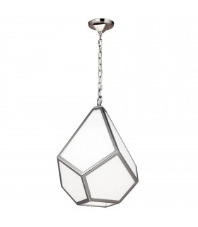 Lampada a sospensione con diamante, nichel lucido e vetro opale, grande