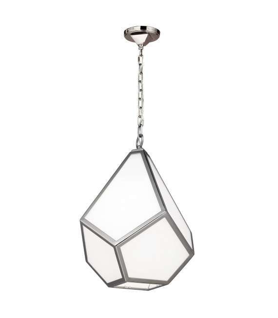 Lampada a sospensione con diamante, nichel lucido e vetro opale, grande