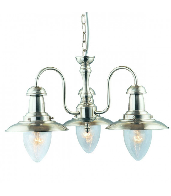 Pendente a 3 luci Fisherman in argento satinato e vetro