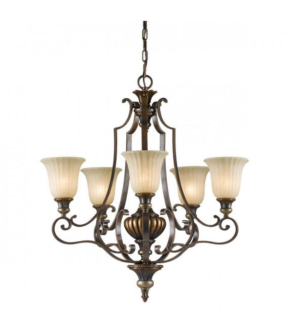 Pendente Kelham, bronzo dorato e vetro Scavo, 5 lampadine