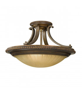 Plafón Kelham, bronce dorado y vidrio Scavo, 34 cm.