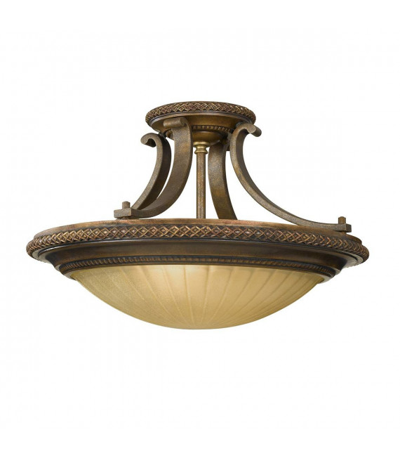 Plafón Kelham, bronce dorado y vidrio Scavo, 34 cm.
