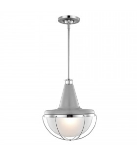 Lampada a sospensione Holloway, acciaio spazzolato e vetro opale, bianco, 4 lampadine