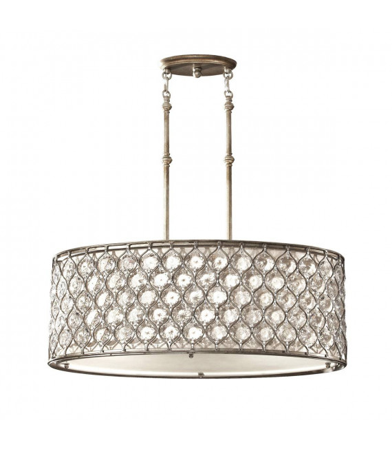 Suspenion Lucia, argent bruni et cristal, 42 cm, 2 ampoules