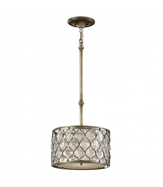 Colgante Lucia, plata bruñida y cristal, 42 cm, 2 bombillas
