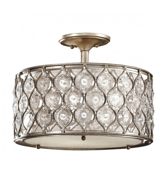 Lámpara de techo Lucia, plata bruñida y cristal, 31 cm, 2 bombillas