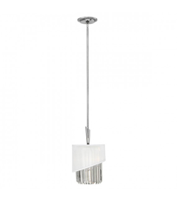 Lámpara colgante Gigi, níquel pulido, cristal, organza blanca