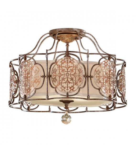 Lampada a sospensione Marcella, bronzo ossidato e oro, 3 lampadine