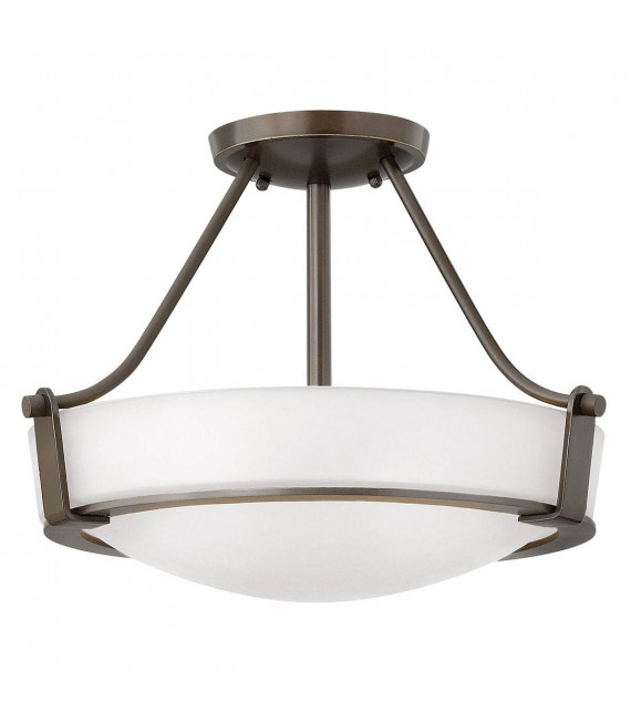 Semi-plafonnier Hathaway, bronze vieilli, verre opale, petit modèle