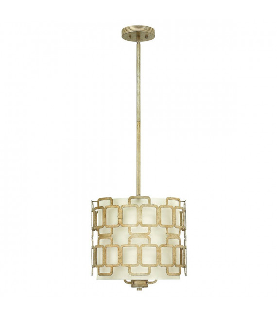 Suspension Sabina, feuille d'argent vernis or, abat-jour imitation soie coquille d'oeuf