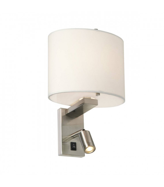 Lampada da parete Belmont, nichel spazzolato, paralume bianco, LED + E14