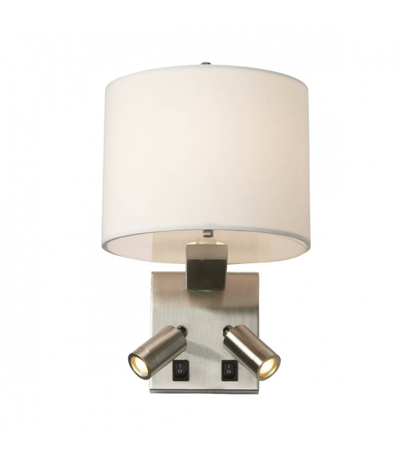 Lámpara de pared Belmont, níquel cepillado, pantalla blanca, 2 LED y bombilla E14