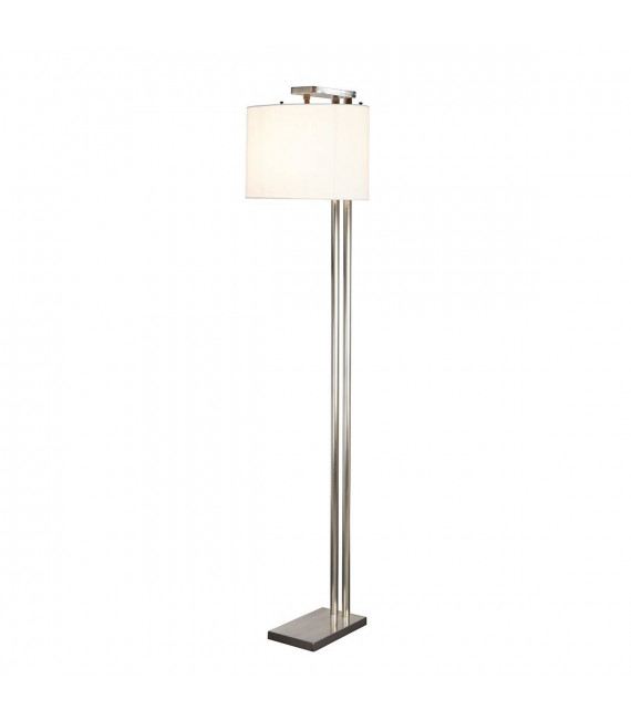 Lampada da terra Belmont, nichel spazzolato, paralume bianco