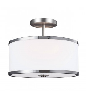 Prospect Park Deckenleuchte, Nickel satiniert, Chrom, Opalglas, 2 Lichter